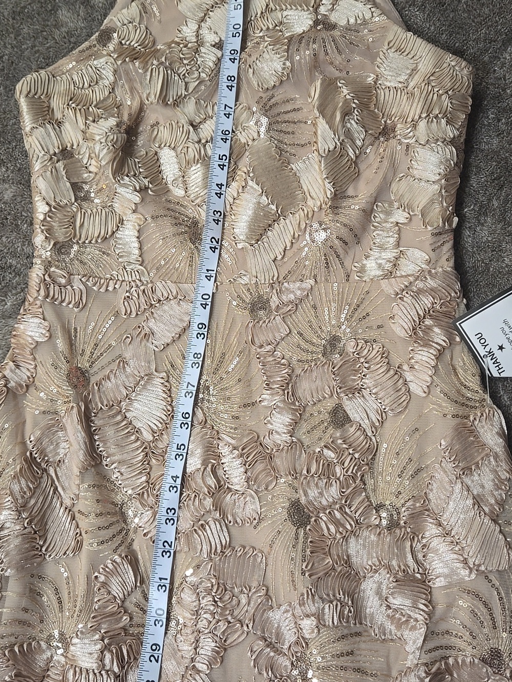 Betsy & Adam Gold Floral Lace Prom Dress - Picture 7 of 7